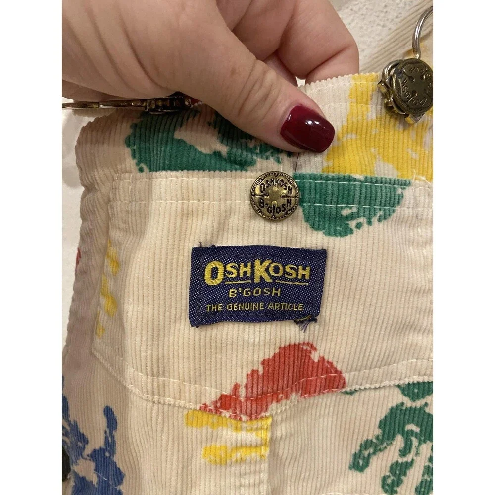 VTG OshKosh B'gosh Overalls Boys 2T Multicolor Handprint Corduroy Ankle Pants